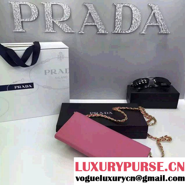 Prada Saffiano Leather Flap Chain Shoulder Wallet 1M1290