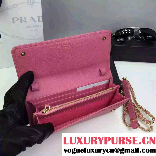 Prada Saffiano Leather Flap Chain Shoulder Wallet 1M1290