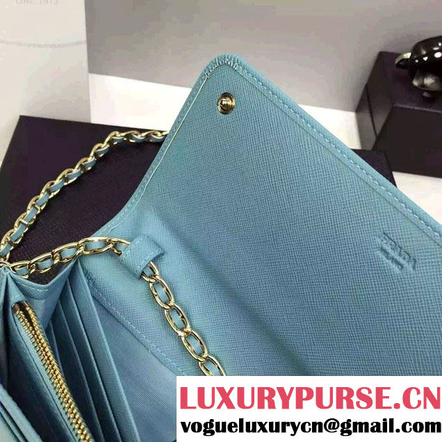 Prada Saffiano Leather Flap Chain Shoulder Wallet 1M1290