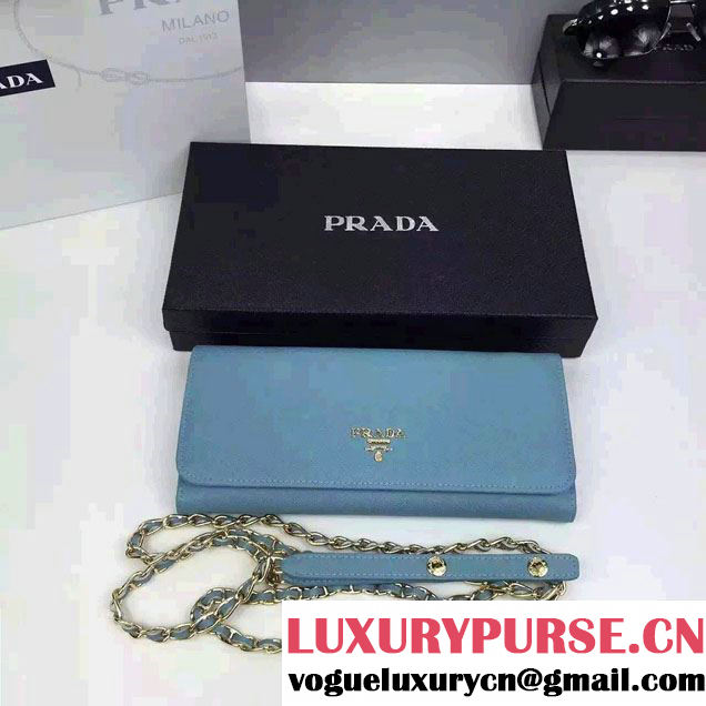 Prada Saffiano Leather Flap Chain Shoulder Wallet 1M1290