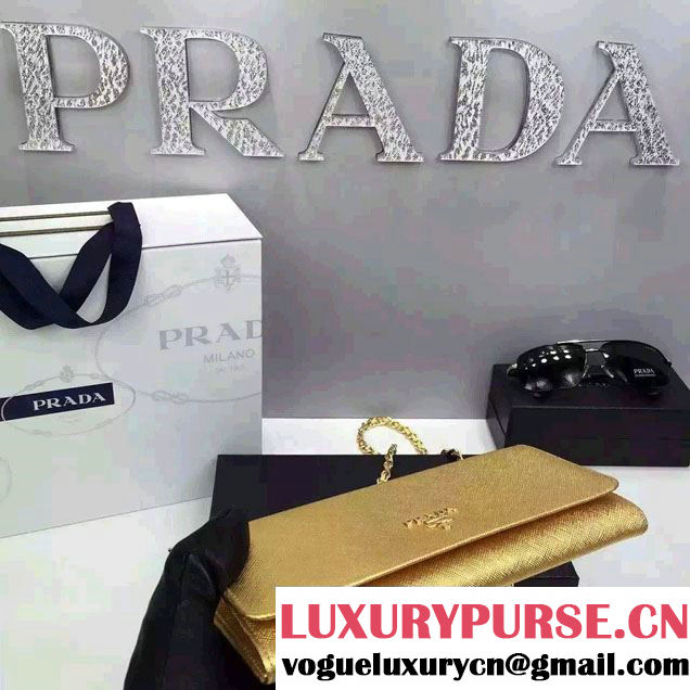 Prada Saffiano Leather Flap Chain Shoulder Wallet 1M1290
