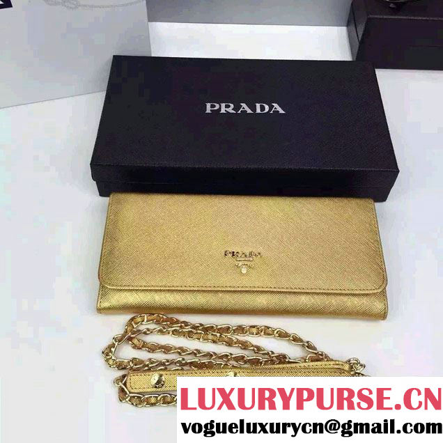 Prada Saffiano Leather Flap Chain Shoulder Wallet 1M1290