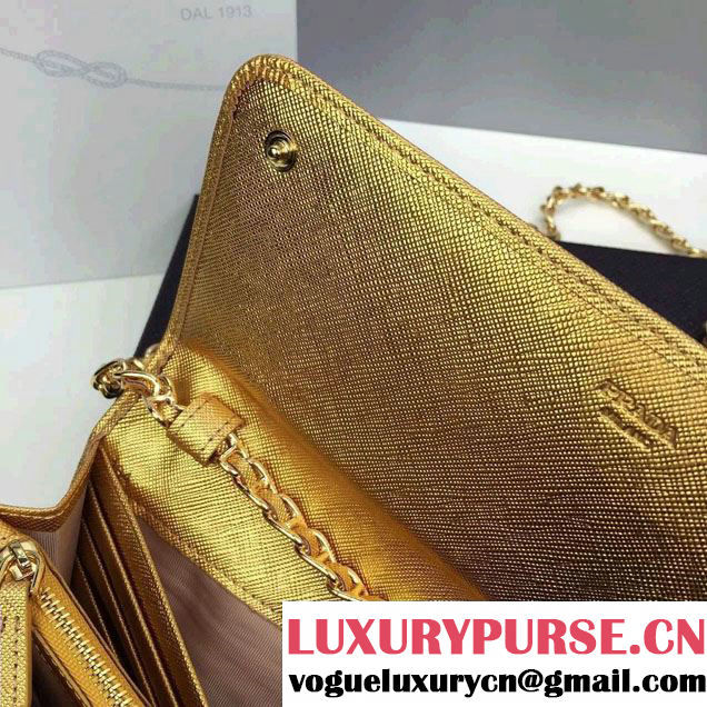 Prada Saffiano Leather Flap Chain Shoulder Wallet 1M1290