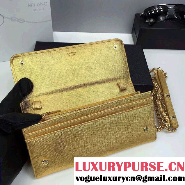 Prada Saffiano Leather Flap Chain Shoulder Wallet 1M1290