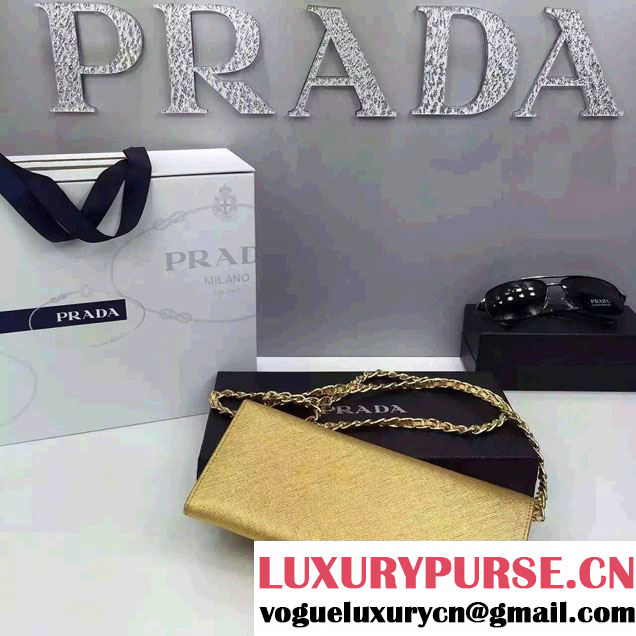 Prada Saffiano Leather Flap Chain Shoulder Wallet 1M1290