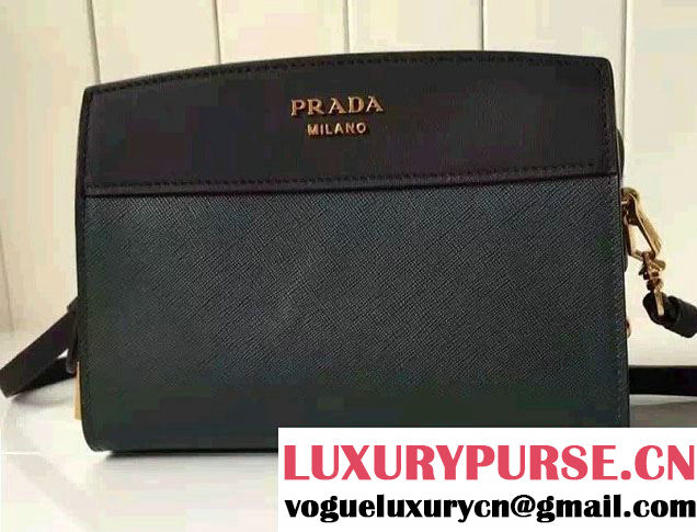 Prada Esplanade Calf and Saffiano Leather Shoulder Bag 1BH043 Green/Black 2016