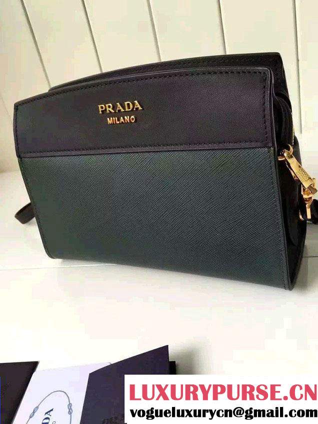 Prada Esplanade Calf and Saffiano Leather Shoulder Bag 1BH043 Green/Black 2016