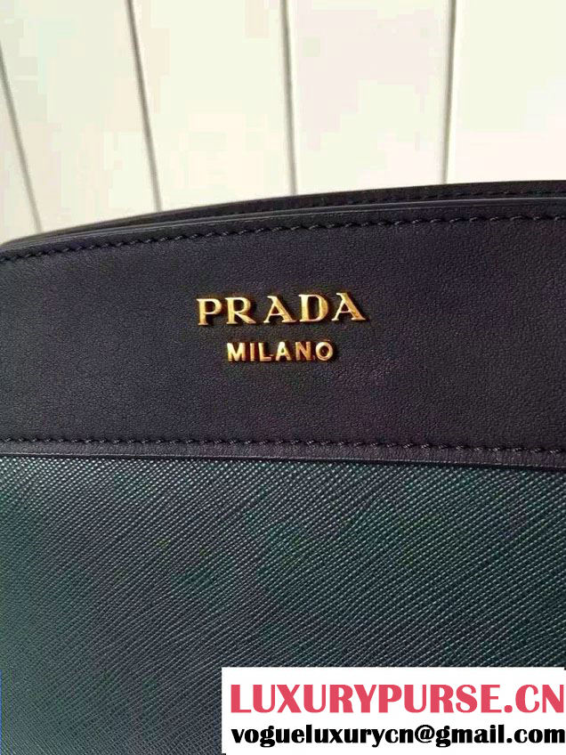 Prada Esplanade Calf and Saffiano Leather Shoulder Bag 1BH043 Green/Black 2016