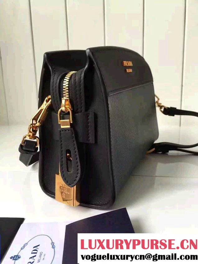 Prada Esplanade Calf and Saffiano Leather Shoulder Bag 1BH043 Green/Black 2016