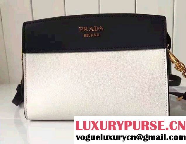 Prada Esplanade Calf and Saffiano Leather Shoulder Bag 1BH043 White/Black 2016