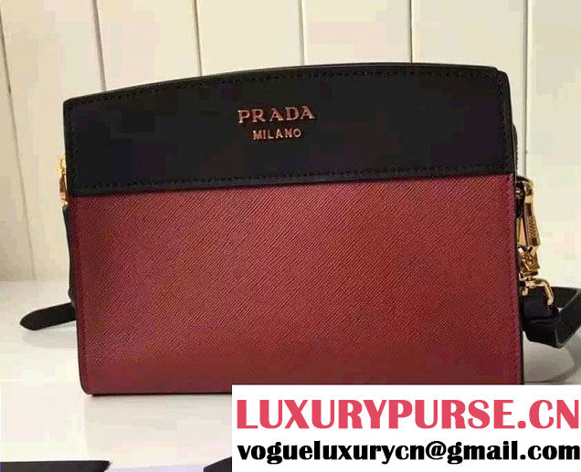 Prada Esplanade Calf and Saffiano Leather Shoulder Bag 1BH043 Red/Black 2016