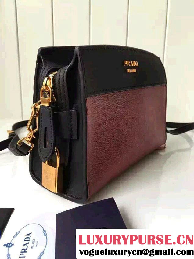 Prada Esplanade Calf and Saffiano Leather Shoulder Bag 1BH043 Red/Black 2016