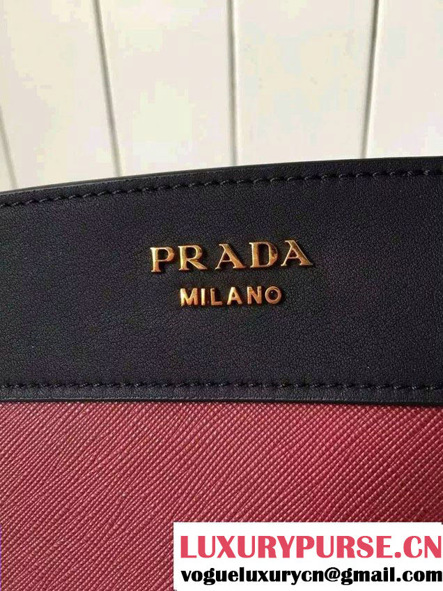 Prada Esplanade Calf and Saffiano Leather Shoulder Bag 1BH043 Red/Black 2016