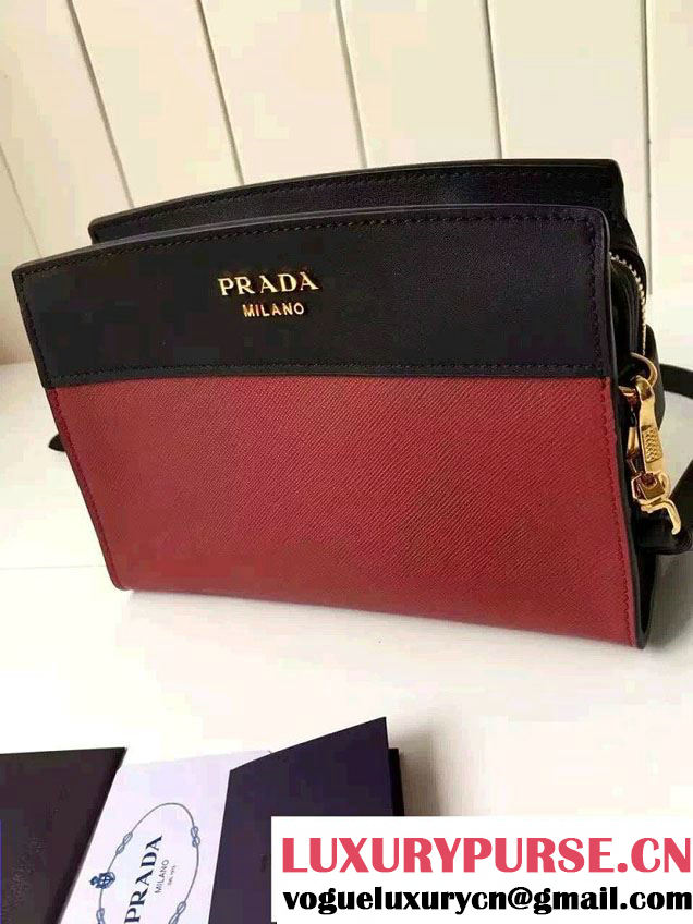Prada Esplanade Calf and Saffiano Leather Shoulder Bag 1BH043 Red/Black 2016