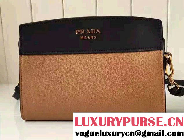 Prada Esplanade Calf and Saffiano Leather Shoulder Bag 1BH043 Khaki/Black 2016