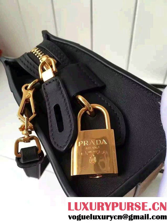 Prada Esplanade Calf and Saffiano Leather Shoulder Bag 1BH043 Khaki/Black 2016