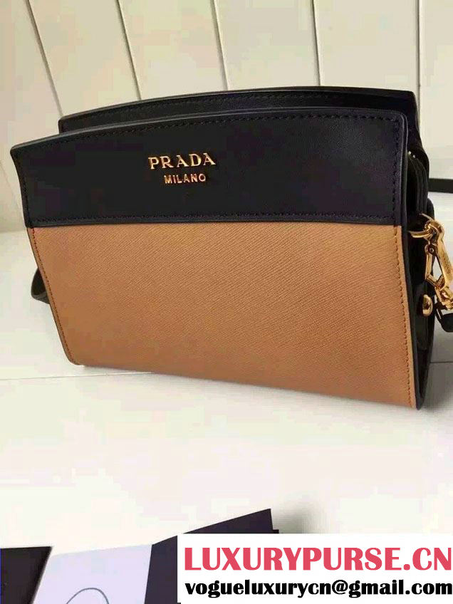 Prada Esplanade Calf and Saffiano Leather Shoulder Bag 1BH043 Khaki/Black 2016