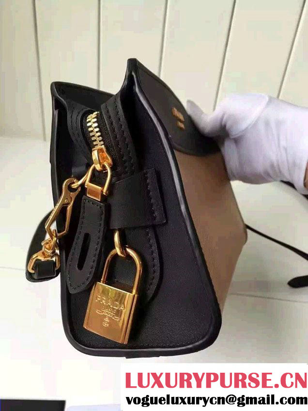 Prada Esplanade Calf and Saffiano Leather Shoulder Bag 1BH043 Khaki/Black 2016