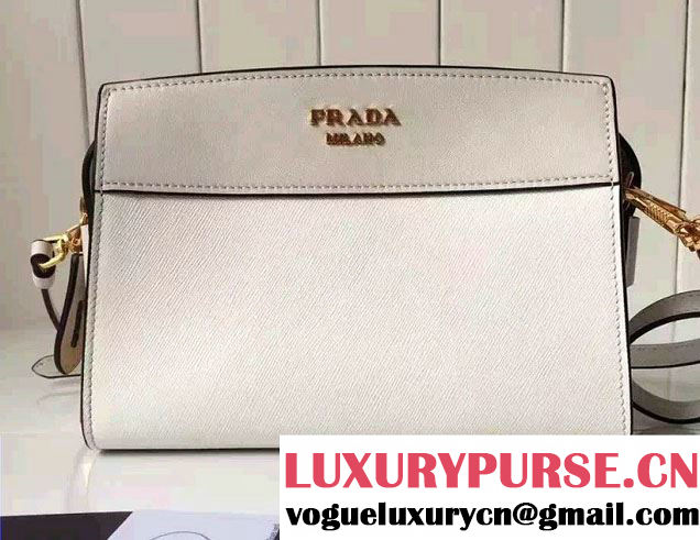 Prada Esplanade Calf and Saffiano Leather Shoulder Bag 1BH043 White 2016