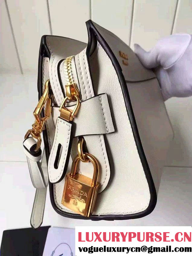Prada Esplanade Calf and Saffiano Leather Shoulder Bag 1BH043 White 2016