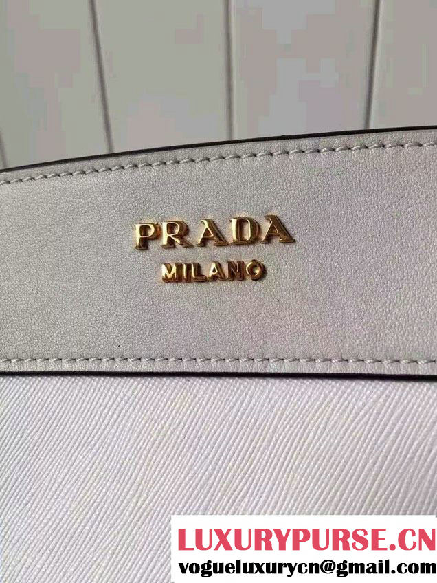 Prada Esplanade Calf and Saffiano Leather Shoulder Bag 1BH043 White 2016