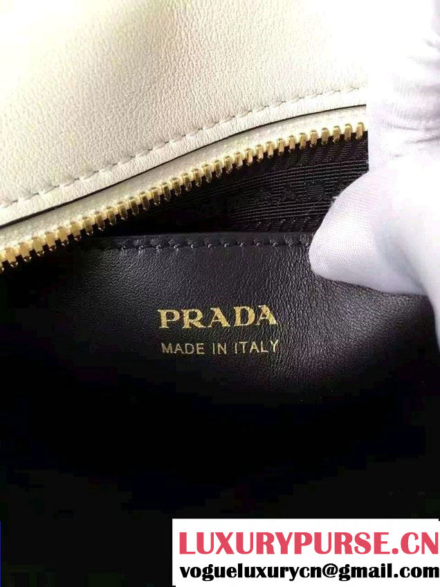 Prada Esplanade Calf and Saffiano Leather Shoulder Bag 1BH043 White 2016