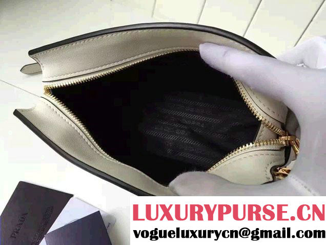 Prada Esplanade Calf and Saffiano Leather Shoulder Bag 1BH043 White 2016