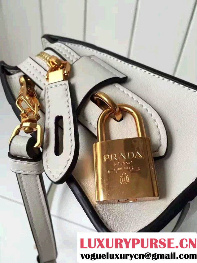 Prada Esplanade Calf and Saffiano Leather Shoulder Bag 1BH043 White 2016