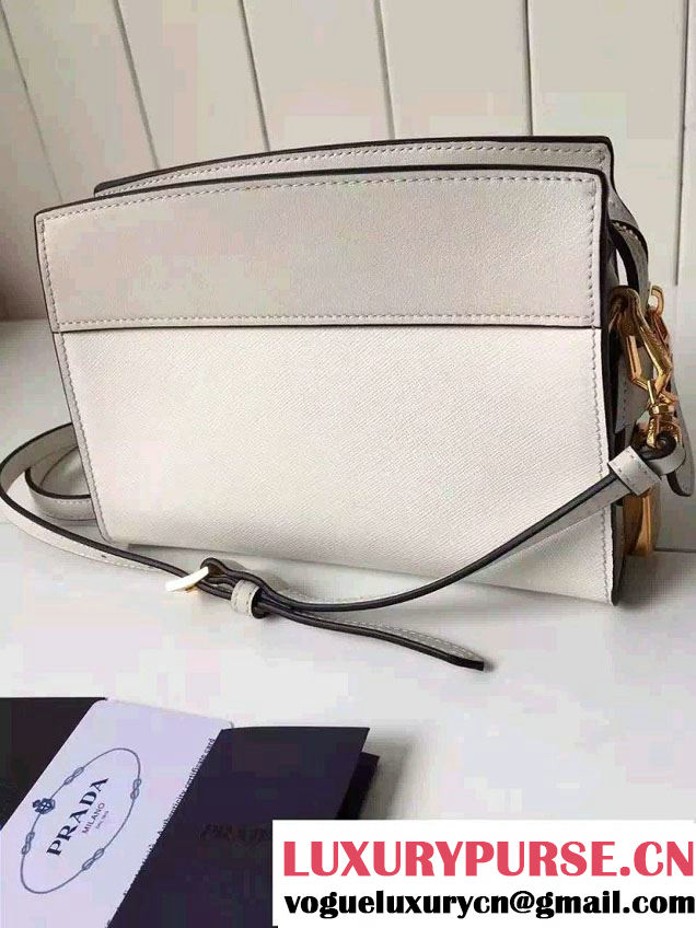 Prada Esplanade Calf and Saffiano Leather Shoulder Bag 1BH043 White 2016