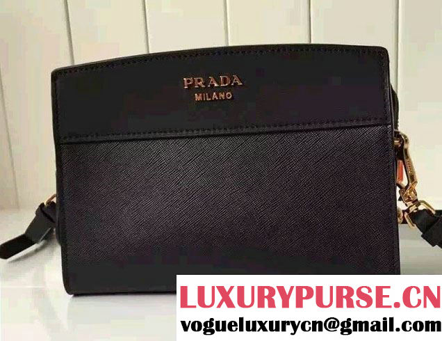 Prada Esplanade Calf and Saffiano Leather Shoulder Bag 1BH043 Black 2016