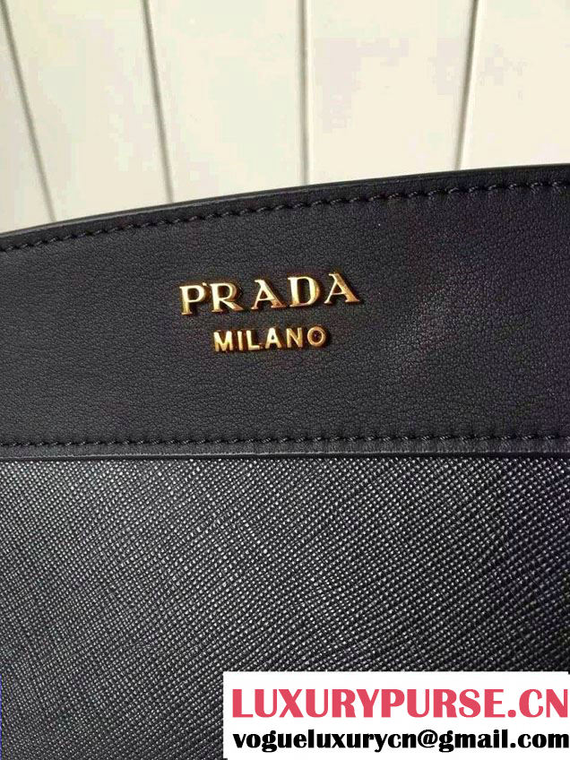 Prada Esplanade Calf and Saffiano Leather Shoulder Bag 1BH043 Black 2016