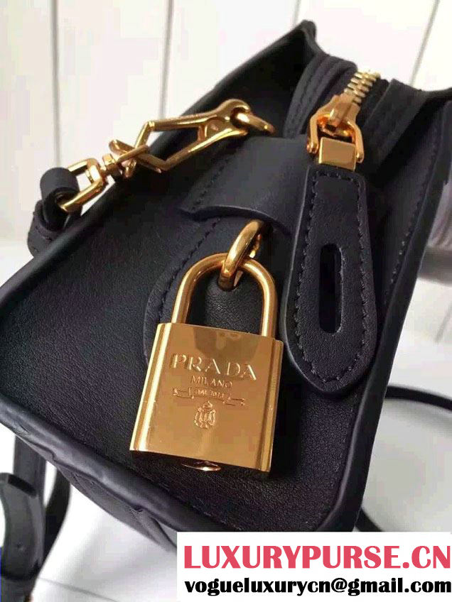 Prada Esplanade Calf and Saffiano Leather Shoulder Bag 1BH043 Black 2016