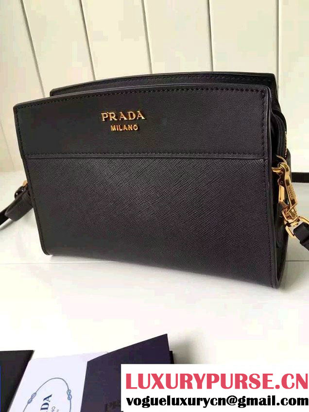 Prada Esplanade Calf and Saffiano Leather Shoulder Bag 1BH043 Black 2016