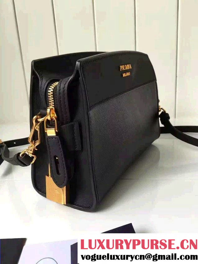 Prada Esplanade Calf and Saffiano Leather Shoulder Bag 1BH043 Black 2016