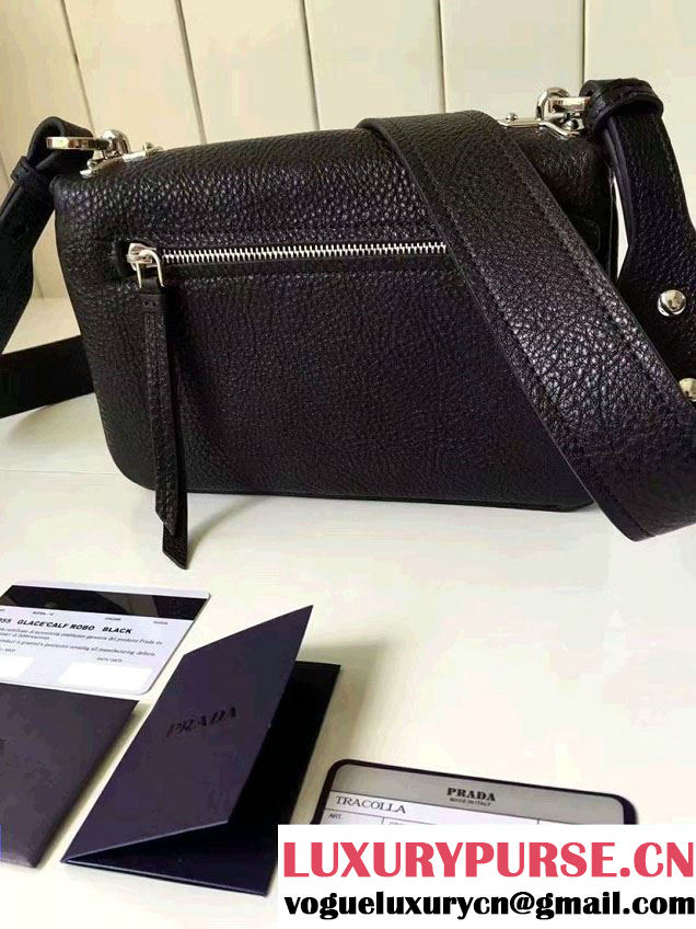 Prada Robot Motif Calf Leather Shoulder Bag 1BD055 Black/Red 2016