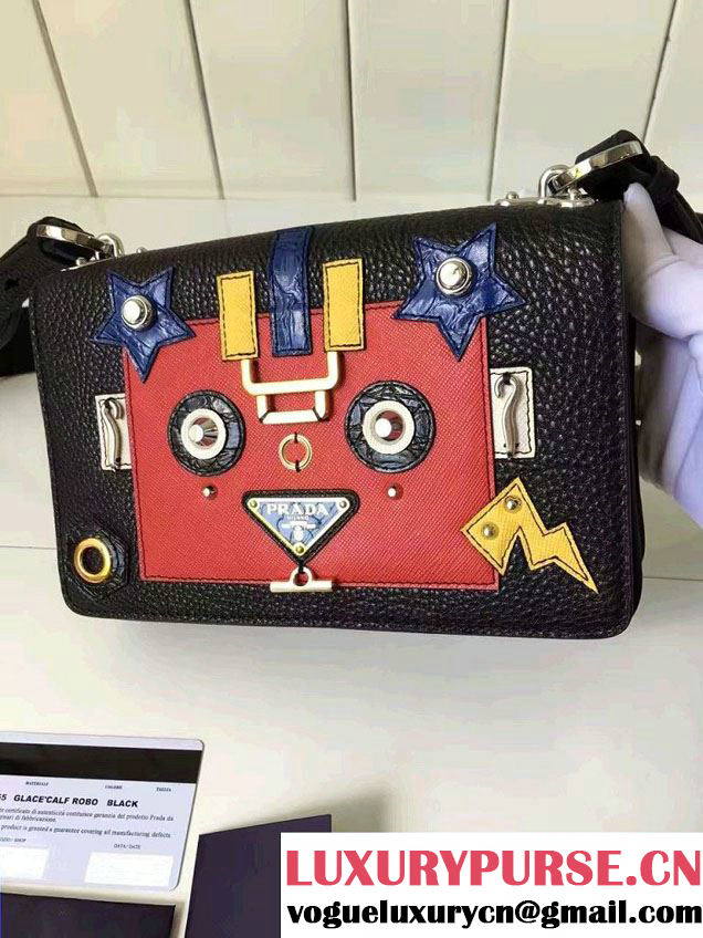 Prada Robot Motif Calf Leather Shoulder Bag 1BD055 Black/Red 2016
