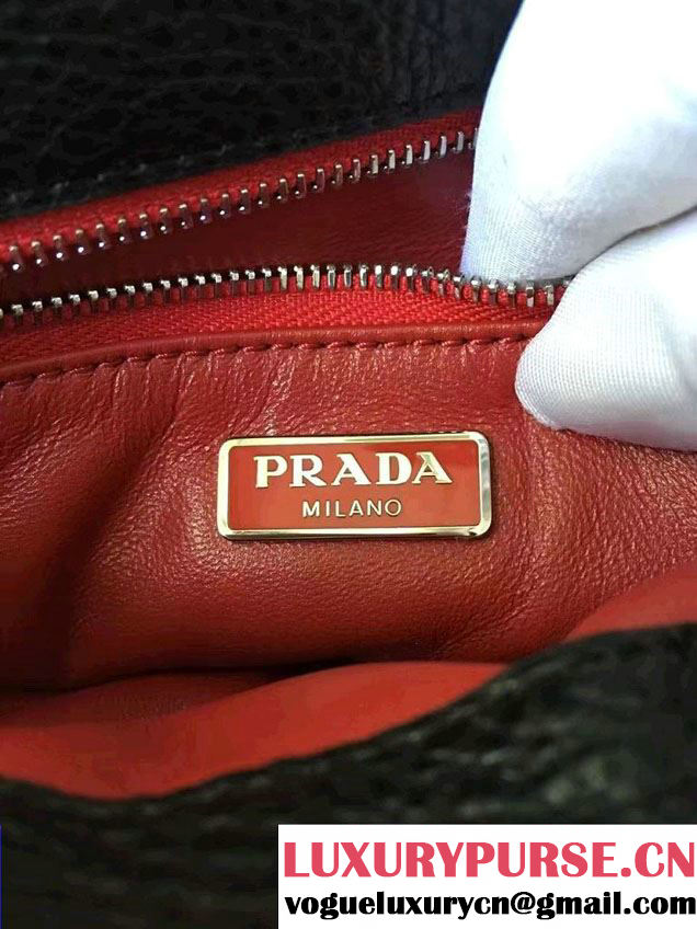 Prada Robot Motif Calf Leather Shoulder Bag 1BD055 Black/Red 2016