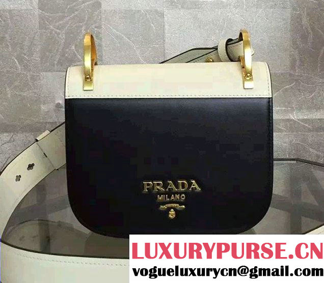 Prada Pionniere Calf Leather Shoulder Bag 1BD039 Black/White 2016