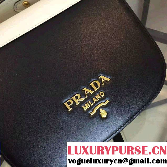 Prada Pionniere Calf Leather Shoulder Bag 1BD039 Black/White 2016