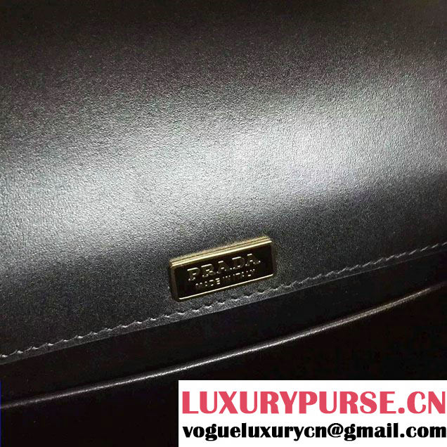 Prada Pionniere Calf Leather Shoulder Bag 1BD039 Black/White 2016