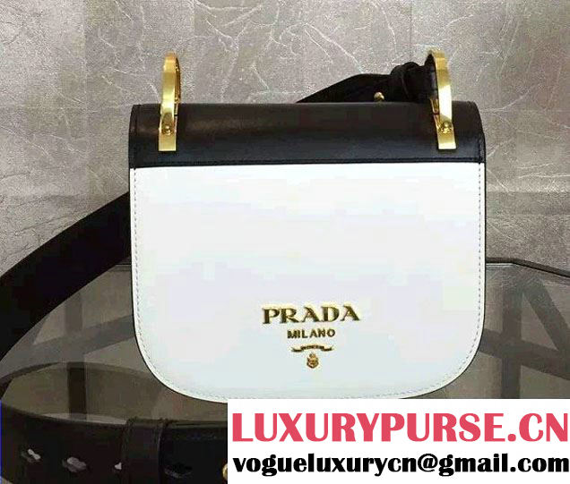 Prada Pionniere Calf Leather Shoulder Bag 1BD039 White/Black 2016