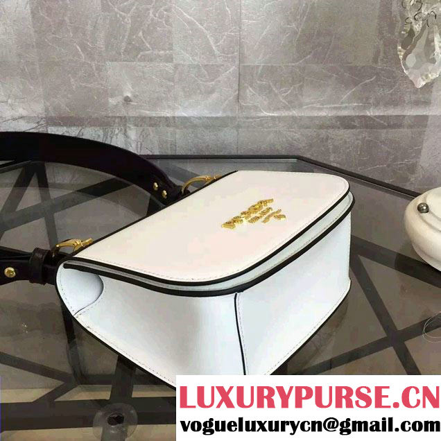 Prada Pionniere Calf Leather Shoulder Bag 1BD039 White/Black 2016