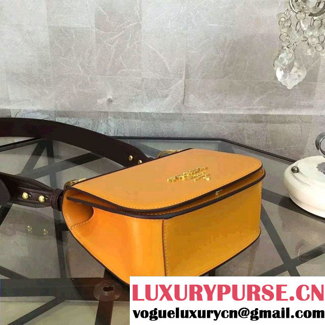 Prada Pionniere Calf Leather Shoulder Bag 1BD039 Yellow/Coffee 2016