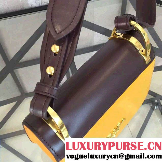 Prada Pionniere Calf Leather Shoulder Bag 1BD039 Yellow/Coffee 2016
