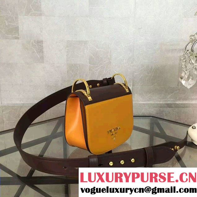 Prada Pionniere Calf Leather Shoulder Bag 1BD039 Yellow/Coffee 2016