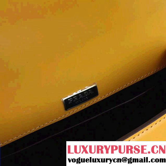 Prada Pionniere Calf Leather Shoulder Bag 1BD039 Yellow/Coffee 2016