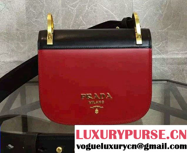 Prada Pionniere Calf Leather Shoulder Bag 1BD039 Red/Black 2016