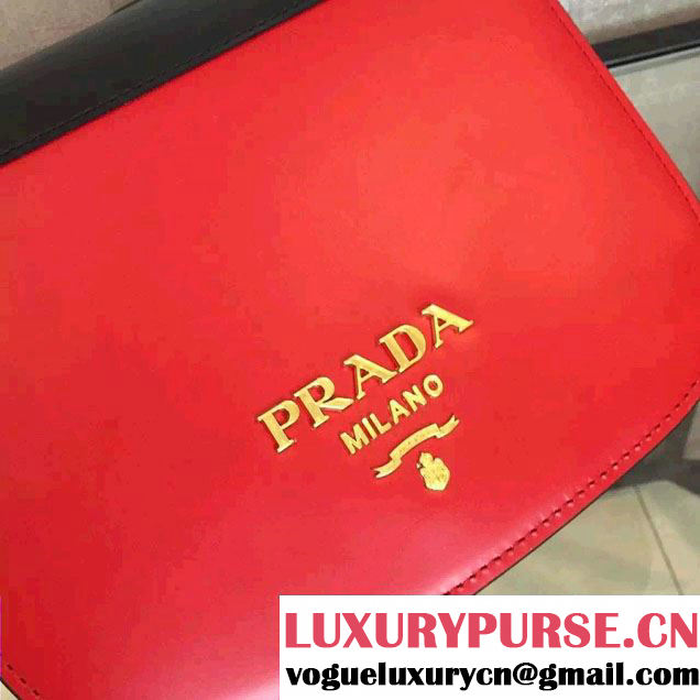 Prada Pionniere Calf Leather Shoulder Bag 1BD039 Red/Black 2016