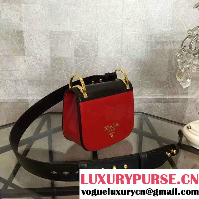 Prada Pionniere Calf Leather Shoulder Bag 1BD039 Red/Black 2016