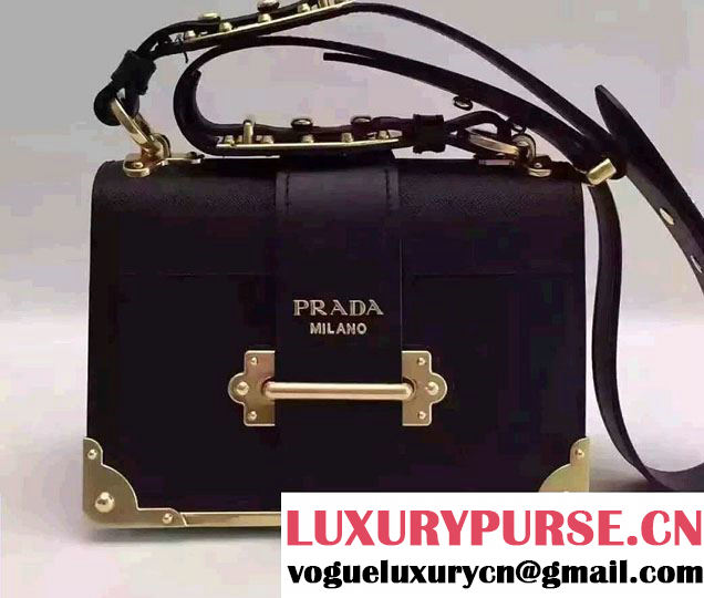 Prada Cahier Calf Leather Shoulder Bag 1BD045 Black 2016